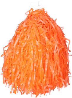 Cheerball/pompom oranje - 1x - met ringgreep - 33 cm - Cheerleader verkleed accessoires