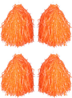 Cheerball/pompom oranje - 4x - met ringgreep - 33 cm - Cheerleader verkleed accessoires