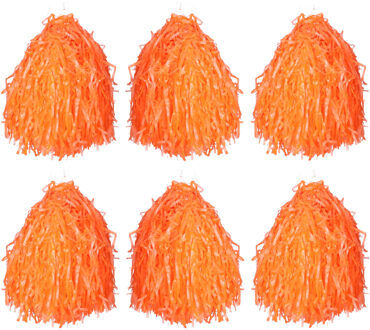 Cheerball/pompom oranje - 6x - met ringgreep - 33 cm - Cheerleader verkleed accessoires
