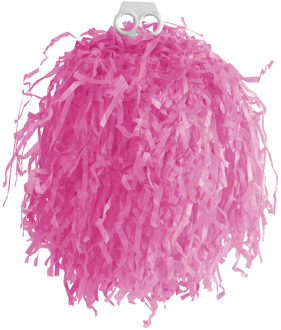 Cheerballs/pompoms - 1x - roze - met franjes en ring handgreep - 33 cm