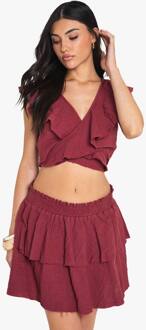 Cheesecloth Dubbele Laag Ruffle Rara Mini Rok, Red - 36