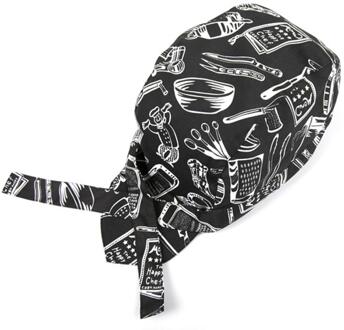 Chef Keuken Hoed Mannen Vrouwen Chef Ober Uniform Cap Koken Bakkerij Bbq Grill Restaurant Kok Werk Hoed zwart print