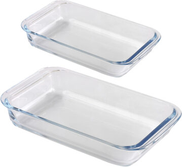 Chef traiteur ovenschaal set 2-delig - rechthoek - glas - 1L en 1,6L - keuken - Ovenschalen Transparant