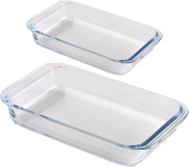 Chef traiteur ovenschaal set 2-delig - rechthoek - glas - 1L en 2,2L - keuken - Ovenschalen Transparant