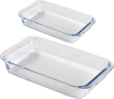 Chef traiteur ovenschaal set 2-delig - rechthoek - glas - 1L en 3L - keuken - Ovenschalen Transparant