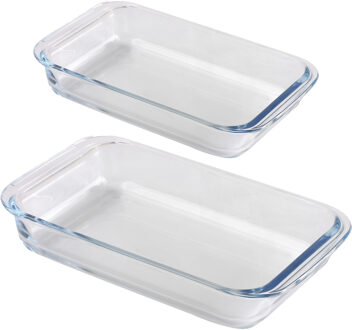 Chef traiteur ovenschaal set 2-delig - rechthoek - glas - 2,2L en 3L - keuken - Ovenschalen Transparant