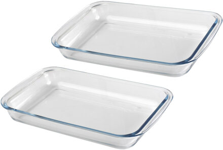 Chef Traiteur Ovenschaal van borosilicaat glas - 2x - rechthoek - 1.6 Liter - 30 x 18 x 5 cm - Ovenschalen Transparant