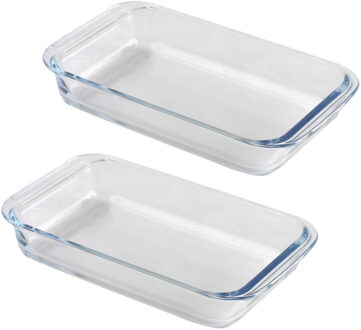 Chef Traiteur Ovenschaal van borosilicaat glas - 2x - rechthoek - 1 Liter - 26 x 15 x 5 cm - Ovenschalen Transparant