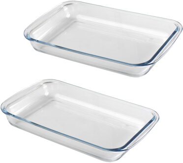 Chef Traiteur Ovenschaal van borosilicaat glas - 2x - rechthoek - 2.2 Liter - 35 x 20 x 5 cm - Ovenschalen Transparant