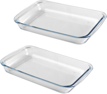 Chef Traiteur Ovenschaal van borosilicaat glas - 2x - rechthoek - 3 Liter - 39 x 23 x 5 cm - Ovenschalen Transparant