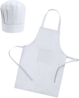 Chefkok schort met koksmuts - voor kinderen - in het wit - verstelbare set - hobby mini kok