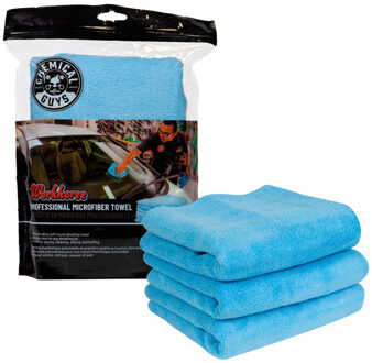 Chemical Guys Workhorse Professional Grade Microfiber Towel - Blue 16x16'' (3 Pack) CGMICBLUE03