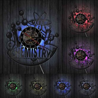 Chemie 3D Quartz Hedendaagse Wandklok Klaslokaal Decor Onderzoek Chemicus Apothekers Vinyl Record Uurwerk Led Licht met led
