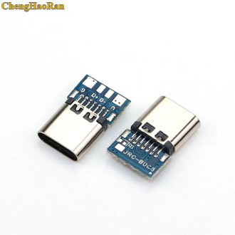 ChengHaoRan 2-5pcs USB 3.1 Type C Connector 14 Pin Female Socket receptacle Through Holes PCB 180 Vertical Shield USB-C