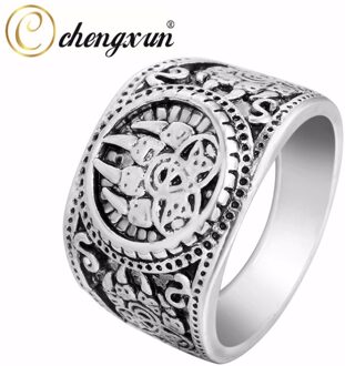 Chengxun Viking Ronde Grote Breedte Signet Ring Vinger Mannen Zwart Zilver Kleur Mode Valknut Vintage Sieraden 15Mm 02