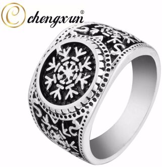 Chengxun Viking Ronde Grote Breedte Signet Ring Vinger Mannen Zwart Zilver Kleur Mode Valknut Vintage Sieraden 15Mm 04