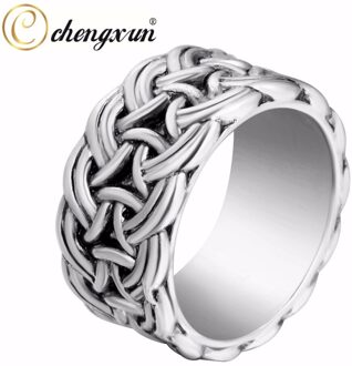 Chengxun Viking Ronde Grote Breedte Signet Ring Vinger Mannen Zwart Zilver Kleur Mode Valknut Vintage Sieraden 15Mm 05