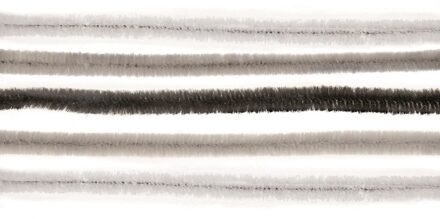 Chenilledraad - 30x - wit/grijs/zwart - 50 cm - hobby/knutsel materialen