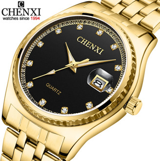 CHENXI Brand Watch New Fashion Men Women Gold Quartz Wrist Watch Steel Waterproof Couples Calendar Watches for Husband Wife Gift