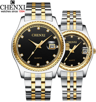 CHENXI Fashion Men Women Watches Rhinestone Dial Top Brand Luxury Couples Quartz Watch Full Steel Waterproof Calendar Watch
