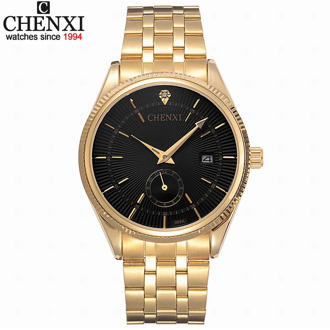 CHENXI Gold Watch Men Watches Top Brand Luxury Famous Wristwatch Male Clock Golden Quartz Wrist Watch Calendar Relogio Masculino