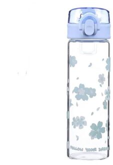 Cherry Blossoms Glas Water Fles Draagbare Lekvrije Transparante Drinken Glazen Fles Reizen Sport Tea Cup Met Deksel Blauw