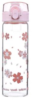 Cherry Blossoms Glas Water Fles Draagbare Lekvrije Transparante Drinken Glazen Fles Reizen Sport Tea Cup Met Deksel Roze