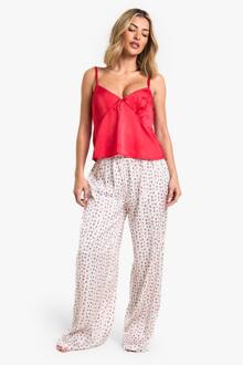 Cherry Print Cami Top & Pants Pyjama Set, Red - 38