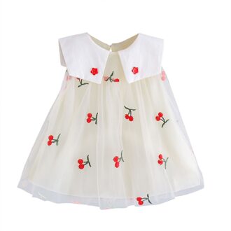 Cherry Print Jurk Zomer Meisjes Kleding Peuter Mouwloze Fruit Borduren Bloemen Tulle Prinses Jurk Schattige Baby Meisje Jurk Beige / 12-18 Months