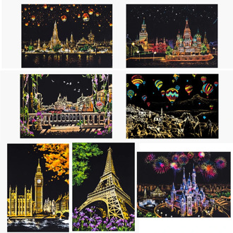 Cherry West Lake Castle Windmill Hot Air Balloon Colorful Magic Scratch Art Painting Drawing Paper Crafts Adults DIY Toys Gifts