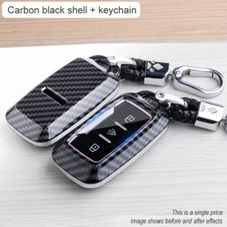 Chery Carbon Fiber Abs Key Case Voor Jetour X70 X90 X95 3 Knoppen Smart Remote Fob Cover Sleutelhanger Protector Bag koolstof zwart