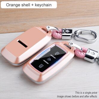 Chery Carbon Fiber Abs Key Case Voor Jetour X70 X90 X95 3 Knoppen Smart Remote Fob Cover Sleutelhanger Protector Bag Oranje