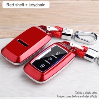 Chery Carbon Fiber Abs Key Case Voor Jetour X70 X90 X95 3 Knoppen Smart Remote Fob Cover Sleutelhanger Protector Bag Rood