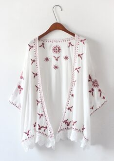 Cheshanf Borduren Kimono Vest Vrouwen Casual Losse Vintage Vest Dames Meisjes Wit Zwart Rood Zomer Vest
