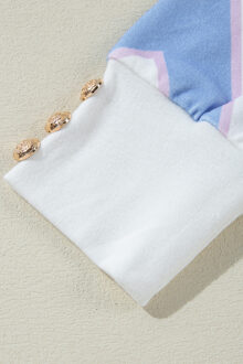 Chevron Print Knopmanchet Top Wit