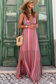 Chevron Print Maxi Jurk Lichtroze
