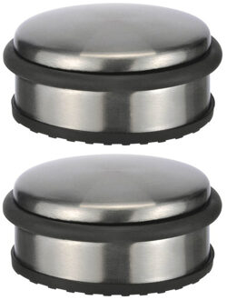 CHI 2x stuks deurstoppers rond metaal 10 x 4 cm - Deurstoppers Grijs