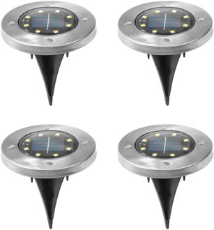 CHI Set van 8x stuks solar tuinlampen/grondspots op zonne-energie 12 cm - Grondspotjes Zilverkleurig