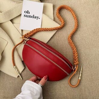 Chic Geweven Band Voor Vrouwen Meisje Mini Snoep Kleuren Sling Tassen Zacht Schouder Crossbody Tas Rood