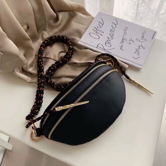 Chic Geweven Band Voor Vrouwen Meisje Mini Snoep Kleuren Sling Tassen Zacht Schouder Crossbody Tas zwart