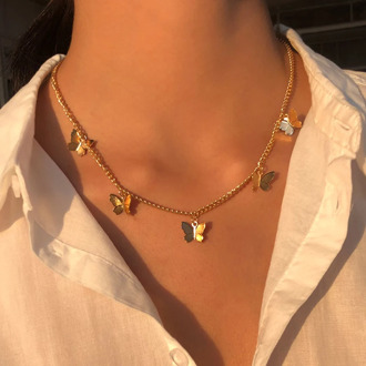 Chic Gold Chain Butterfly Pendant Choker Necklace Women Statement Collares Bohemian Beach Choker Jewelry Gift Collier