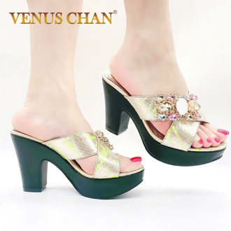 Chic Italian Italy Women Pumps Blue Yellow Gold Black High Heels for Lady Girls Footwear African High Heeled Slippers