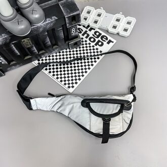 Chic Reflecterende Borst Zak Unisex Wilde Toevallige Kleine Multifunctionele Schoudertas Trendy Effen Kleur Cargo Crossbody Tas Grijs