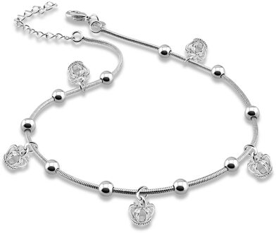 Chic Zilveren Sieraden 925 Sterling Zilveren Enkelbandje Kroon Hanger Meisje Pop Zomer Accessoires Echt Zilveren Ketting Niet Vervagen Bijoux