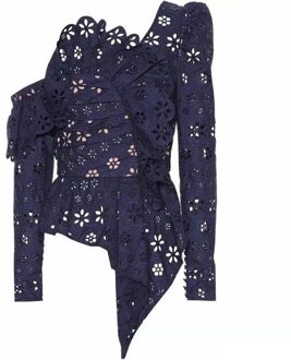 Chicever Elegante Blouses Voor Vrouwen Ruches Kraag Lange Mouwen Patchwork Hollow Out Onregelmatige Zoom Vrouwelijke Herfst Kleding