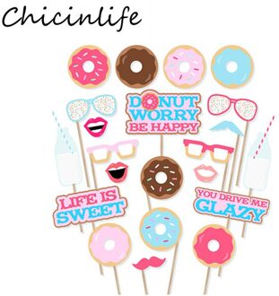Chicinlife 22Pcs Donut Photo Booth Props Verjaardagsfeestje Baby Shower Kids Gunsten Bruiloft Zoete Donut Party Decoratie Benodigdheden