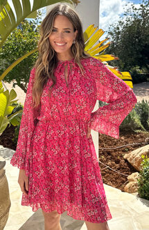 Chiffon Bloemenprint Jurk Roze