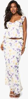 Chiffon Bloemenprint Maxi Rok, Ivory - 34