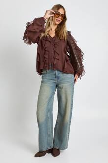 Chiffon Blouse Met Ruches, Chocolate - 34