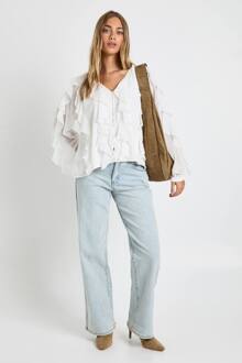 Chiffon Blouse Met Ruches, Cream - 34